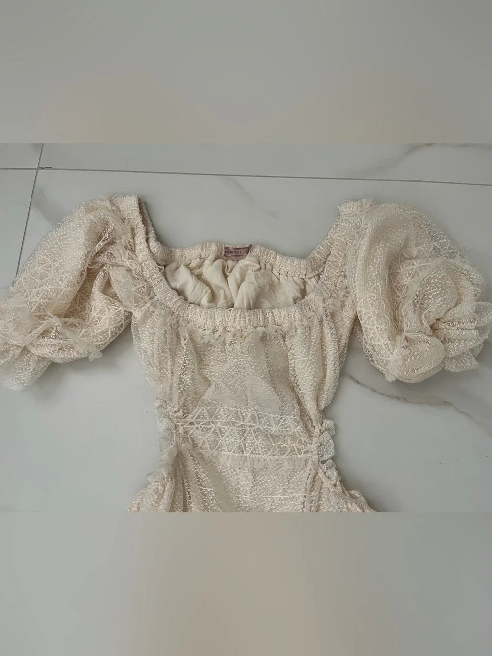 Skylar Rose Off-Shoulder Open-Back Lace Maxi Dress in Cream size M - Picture 6 of 7
